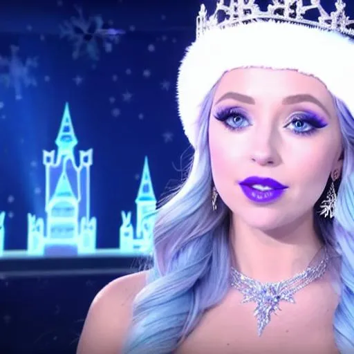 Ice Queen Kayleigh McEnany, Elsa, eating blue ice cr... | OpenArt