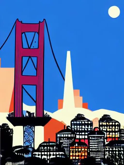 Prompt: minimalist boho style art of colorful san francisco, illustration, vector art