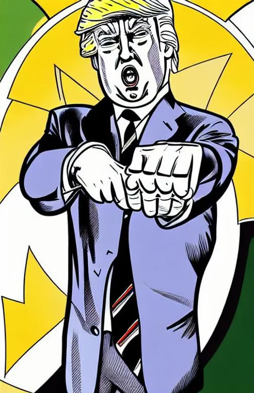 Prompt: Retro comic style artwork, highly detailed donald trump as a super hero , comic book cover, symmetrical, vibrant






