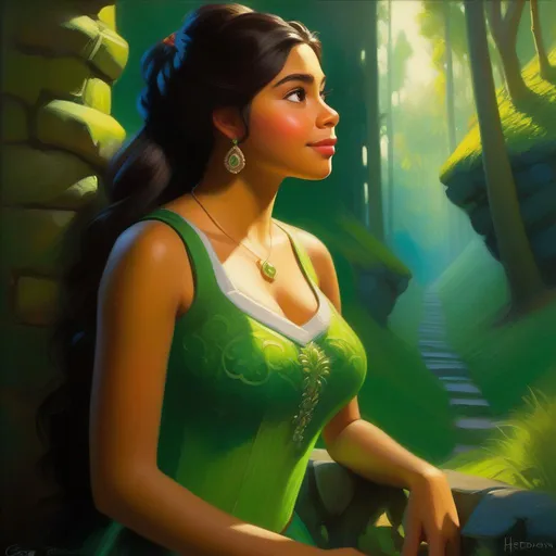 Prompt: Latina girl in Shrek, cartoony, green atmosphere, extremely detailed painting by Greg Rutkowski and by Henry Justice Ford and by Steve Henderson