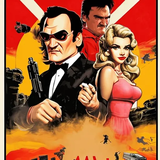 Prompt: Quentin Tarantino movie poster of Mario and Princess Peach mobster movie