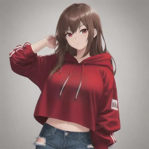 Anime girl wearing crop best sale top hoodie