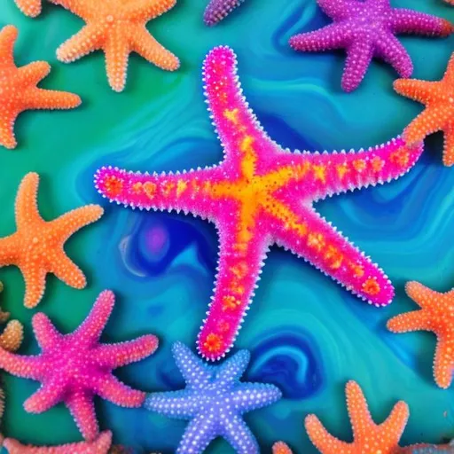 Prompt: Miniature starfish in the style of Lisa frank