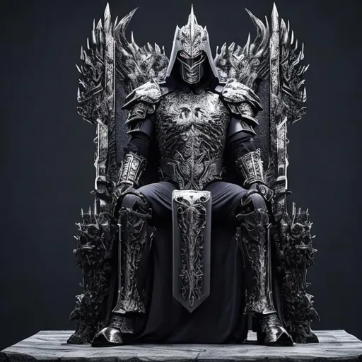 Prompt: evil emperor, full armor, no helmet, serious, intimidating, evil, realistic, sharp image, siting on throne, full body image, man