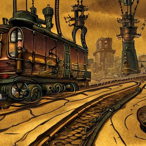 Prompt: steampunk road