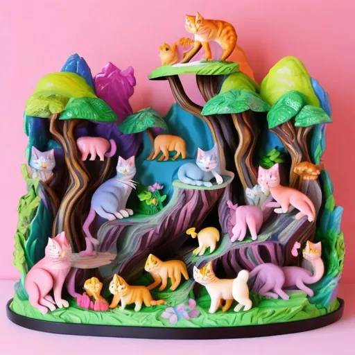 Prompt: Lisa frank style of cat forest diorama