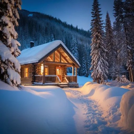 Prompt: a snow covered path leading to a cabin at night, cozy home background, cozy place, log homes, beautiful winter area, soothing and cozy landscape, cozy atmosphere, snowy night, chalet, burried in snow at night, pleasant cozy atmosphere, cozy setting, log cabin, snowy winter christmas night, beatiful house, cozy and calm, cozy environment, winter night 