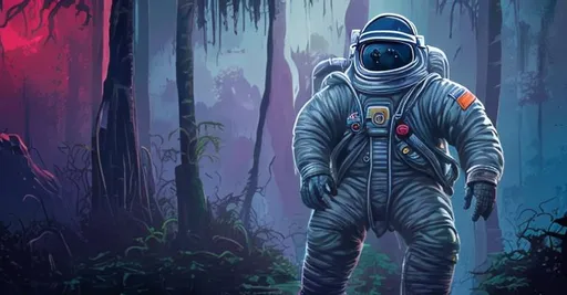 Prompt: swamp planet jack black astronaut 