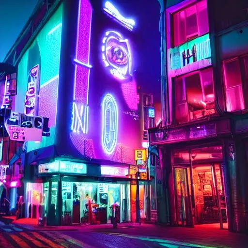 Prompt: city of future with neon lights