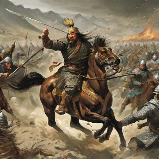 Prompt: Genghis Khan in battle