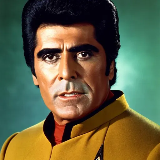 Prompt: A portrait of Eric Estrada, wearing a Starfleet uniform, in the style of "Star Trek the Next Generation."