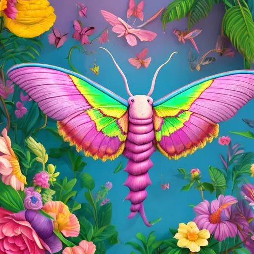 Prompt: Elephant hawk-moth diorama in the style of Lisa frank