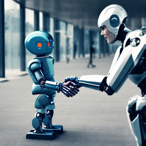 Prompt: handshake human with robot
