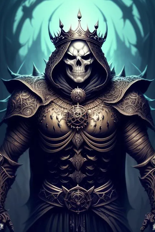 Prompt: skeleton king, scary pose, epic Instagram, artstation, hand drawn illustration, contour, hyperdetailed intricately detailed, fantastical, intricate detail, splash screen, complementary colors, fantasy concept art, 8k resolution, deviantart masterpiece, oil painting, heavy strokes, paint dripping, splash arts