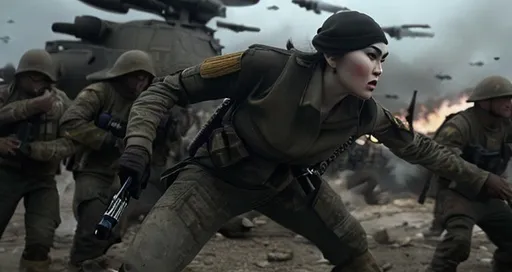 Prompt: sasha grey the eternal war action movie by michael bay