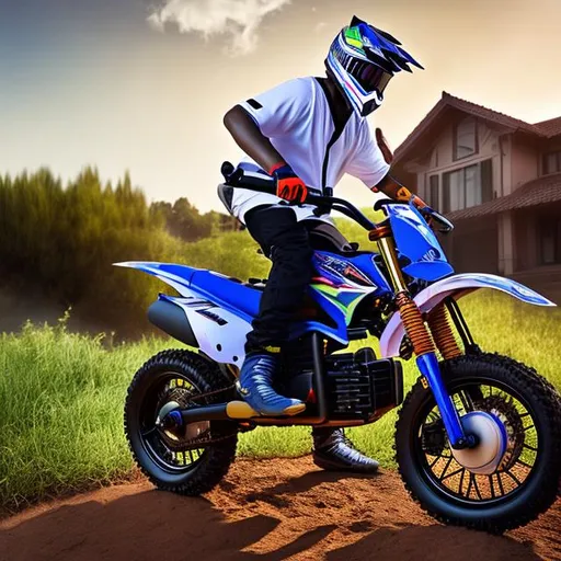 Prompt: A portrait of juice WRLD with a dirt bike and a quad , a  Beautiful hiphop artist with a nice fashion outfit without a helmet , beautiful hair, extremely detailed, sharp focus, very realistic, studio photo, detailed face, more detailed , nice house in the background, 