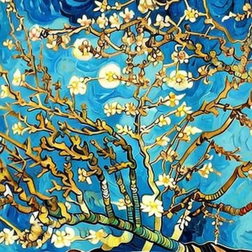 Prompt: Almond Blossom Van Gogh style