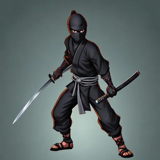 Prompt: A 2d ninja that stands straight up and holds a single katana with both hands ready to attack.
