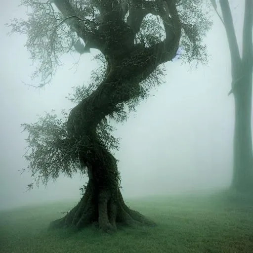 Prompt: misty witch tree