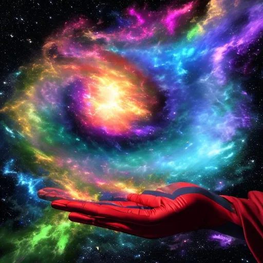 Prompt: The Great I am, holding time, space and matter in one robed hand at the moment of the big bang, uhd, 4k, hyper realistic