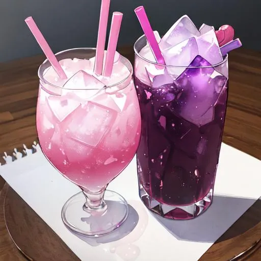 Prompt: a glass of red purple  ice soda drink with straw
use watercolour as the drawing method