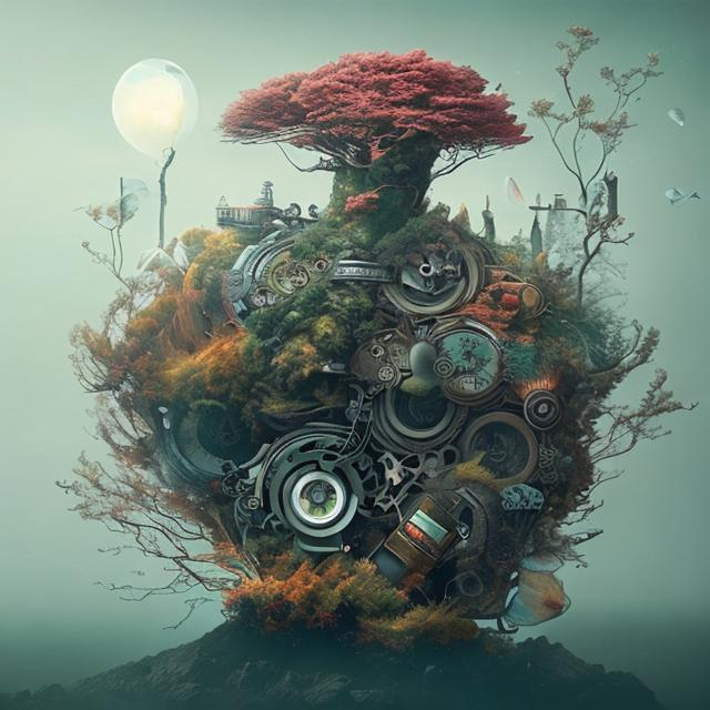 Create an imaginative and surreal artwork that combi...