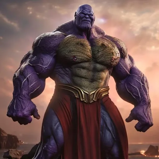 Prompt: A 9 feet tall and muscular with red eyes like thanos 
