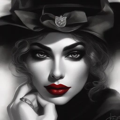 Prompt: noir, elf femme fatale (crimson lips) 