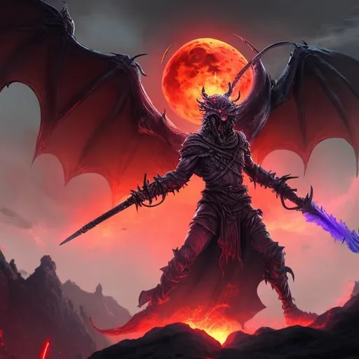 Prompt: Assassin with a scythe
 smoke around him 
in an abended building 
A blood moon in thy sky 
A dragon on the moon
volcano in the background
space
thot
lava
tentacles
magma 
wolf
purple
evil















