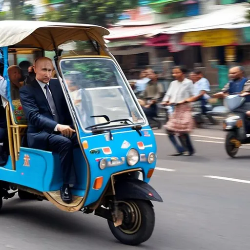 Prompt: 
Putin driving tuktuk