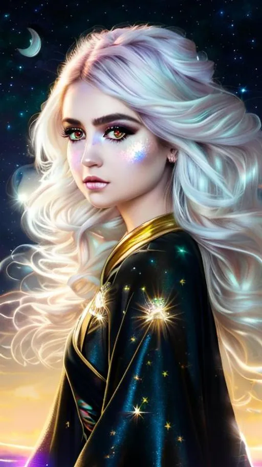 A very beautiful woman with hair made of glowing clo... | OpenArt