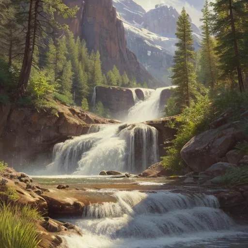 Prompt: Colorado landscape, waterfall, cinematic, Artstation trend, 8k, peder mork monsted