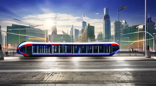 Prompt: Moscow city futuristic tramway. 2050 year. super realistic