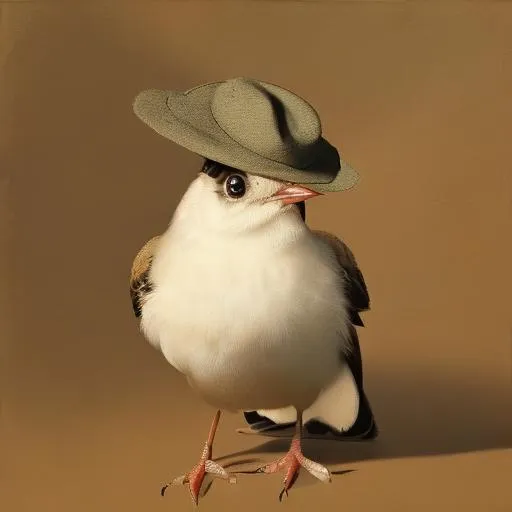 Prompt: A painting of a cute bird with a hat