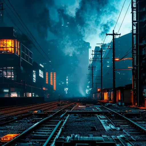 Prompt: derelict train industrial city, cyberpunk setting, volumetric Lighting, photorealism, high detail, golden ratio, cinematic, octane renderer