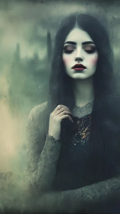 Prompt: A espetacular woman portrait by Rimel Neffati. 3/4 photo,  Intricate Ethereal gloomy background, elegant, intricate, beautiful, award winning, fantastic view, 4K 3D, high definition, hdr, focused 