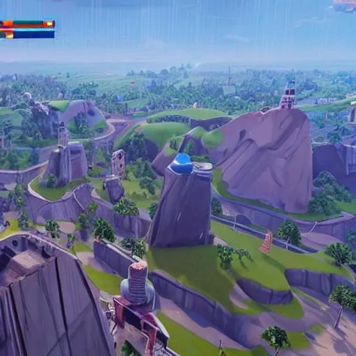 Prompt: chrome pillars rising from the ground fortnite map