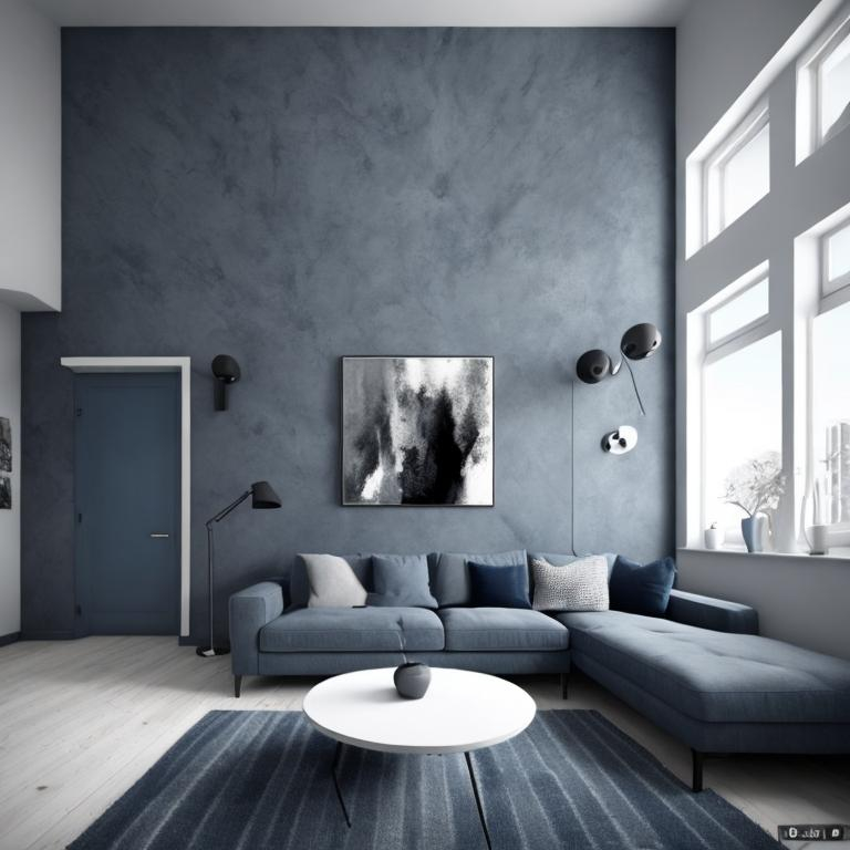 wall interior design in blue and gray tones modern...