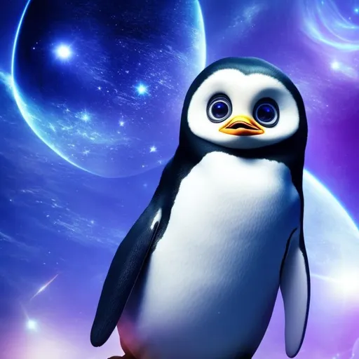 Prompt: penguin in space, render, pop surrealism, 64k, detailed, realistic , drawn by disney concept artists, render, kawaii, cute, cinematic framing