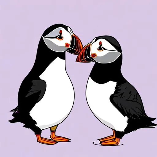 Prompt: Two puffins in love, minimalist style