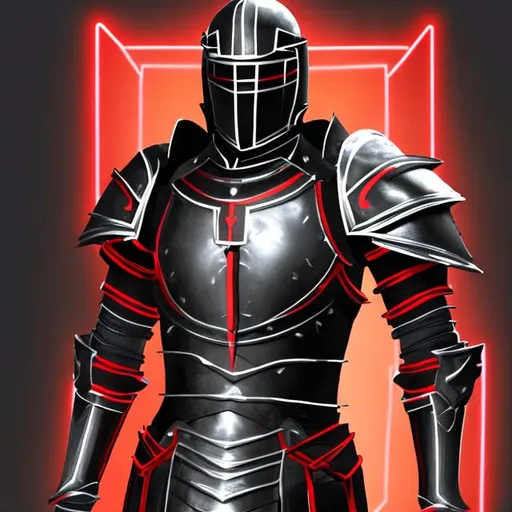Prompt: black male knight
 armor with neon red lines