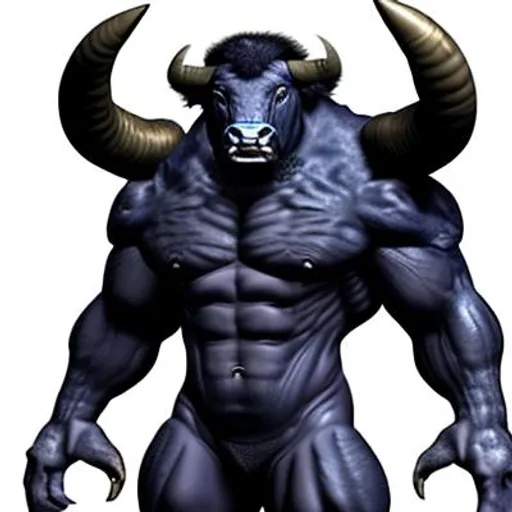 Prompt: create a beast combining a taurus  bull and half human
