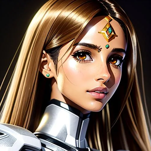 Prompt: full body semi-realistic anime girl, Naomi Scott, skin highlights, hair highlights, long brown hair, wearing white exo suit, blushing, tribal village background, adult researcher, glamour, tan skin
wonderful face, very detailed face, extremely detailed face, highly detailed face, soft smile, happy,
perfect face, perfect eyes, perfect teeth, perfect body, perfect anatomy, beautiful body, trending on instagram, trending on tiktok, trending on artstation, trending on cgsociety, white sclera,
photorealistic, masterpiece, cinematic, 16k artistic photography, epic, drama, 
romance, glamour, beauty, 
cinematic lighting, dramatic lighting, insanely detailed, soft natural volumetric cinematic lighting, award-winning photography, rendering, hd, high definition, 
highly detailed