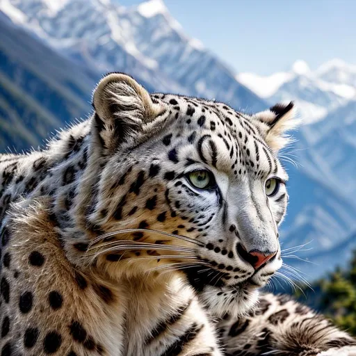 Prompt: Create a dazzling image of a Kashmiri Snow Leopard: anatomically perfect {body, head, face, ears and limbs}, highly detailed facial features {muzzle, chin, jaws, dentition}, highly detailed symmetric eyes {iris, eyeball, pupil, lens and cornea}, intricately detailed background of beautiful Himalaya Mountains and dazzling Dal Lake of Sri Nagar by using Unreal Engine 5, HDR Octane 3D, Ultra HD 1024K, CryEngine, fit in frame, centered, focus sharp, hyperrealistic, highest quality of design details, digital art masterpiece, perfect image composition, clarity, harmony, hierarchy, proportions, order.