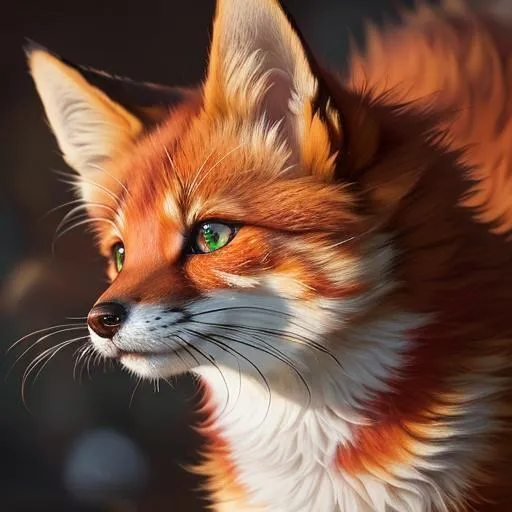 Prompt: (remove text:3), make stripe dark, masterpiece, professional oil painting, hyper real, photo realism, 64k, best quality, tiny scarlet ((fox kit)), (canine quadruped), fire elemental, silky golden-red fur, highly detailed fur, realistic, timid, ((insanely detailed alert emerald green eyes, sharp focus eyes)), sharp details, gorgeous 8k eyes, insanely beautiful, extremely beautiful, fluffy glistening gold neck ruff, energetic, two tails, (plump), fluffy chest, enchanted, magical, finely detailed fur, hyper detailed fur, (soft silky insanely detailed fur), presenting magical jewel, beaming sunlight, lying in flowery meadow, professional, symmetric, golden ratio, unreal engine, depth, volumetric lighting, rich oil medium, (brilliant dawn), full body focus, beautifully detailed background, cinematic, 64K, UHD, intricate detail, high quality, high detail, masterpiece, intricate facial detail, high quality, detailed face, intricate quality, intricate eye detail, highly detailed, high resolution scan, intricate detailed, highly detailed face, very detailed, high resolution