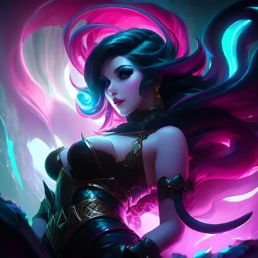 Prompt: upper torso portrait of league of legend's Evelynn as succubus, purple hair, soft lighting, perfect composition, cinematic, video game trailer, dramatic, detailed painting, 8k, octane render, by makoto shinkai, stanley artgerm lau, wlop, rossdraws, concept art, digital painting, looking into camera,