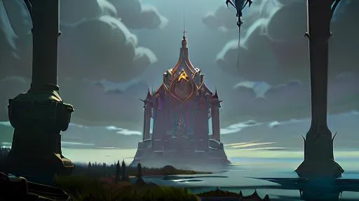Prompt: temple flying in the clouds victorian style