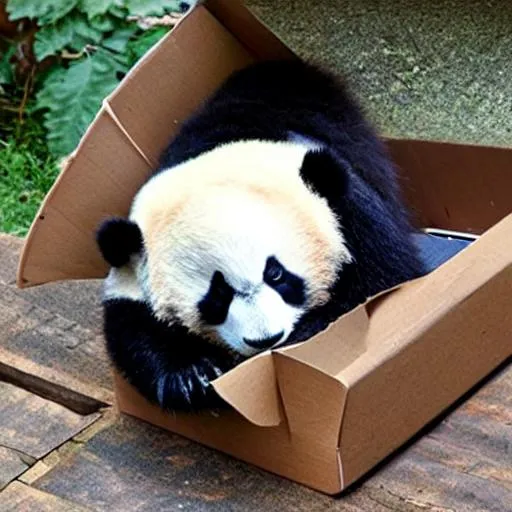 Prompt: a panda sleep in the box