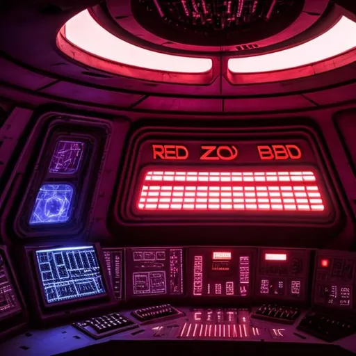 Prompt:  "ZEB RED" written on the starship 5011 in English.  