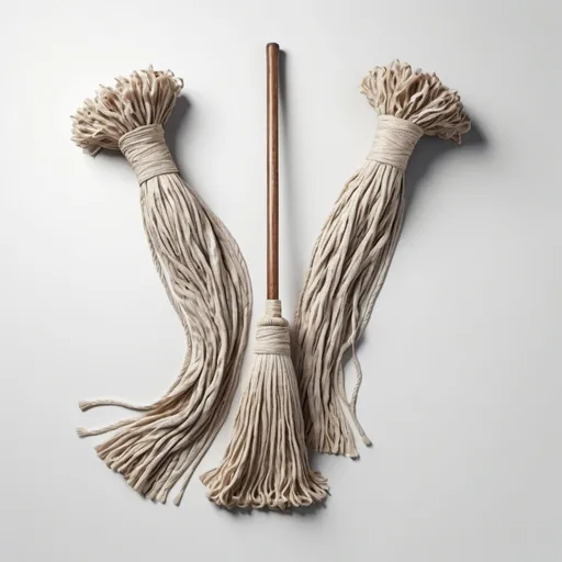 Prompt: Aerial wide view straight-down on top of a medieval mop on a white background, separated from each other, without touching the edges of the canvas, d&d, 3d render, seen from directly above, flat lay, semi-realistic textures